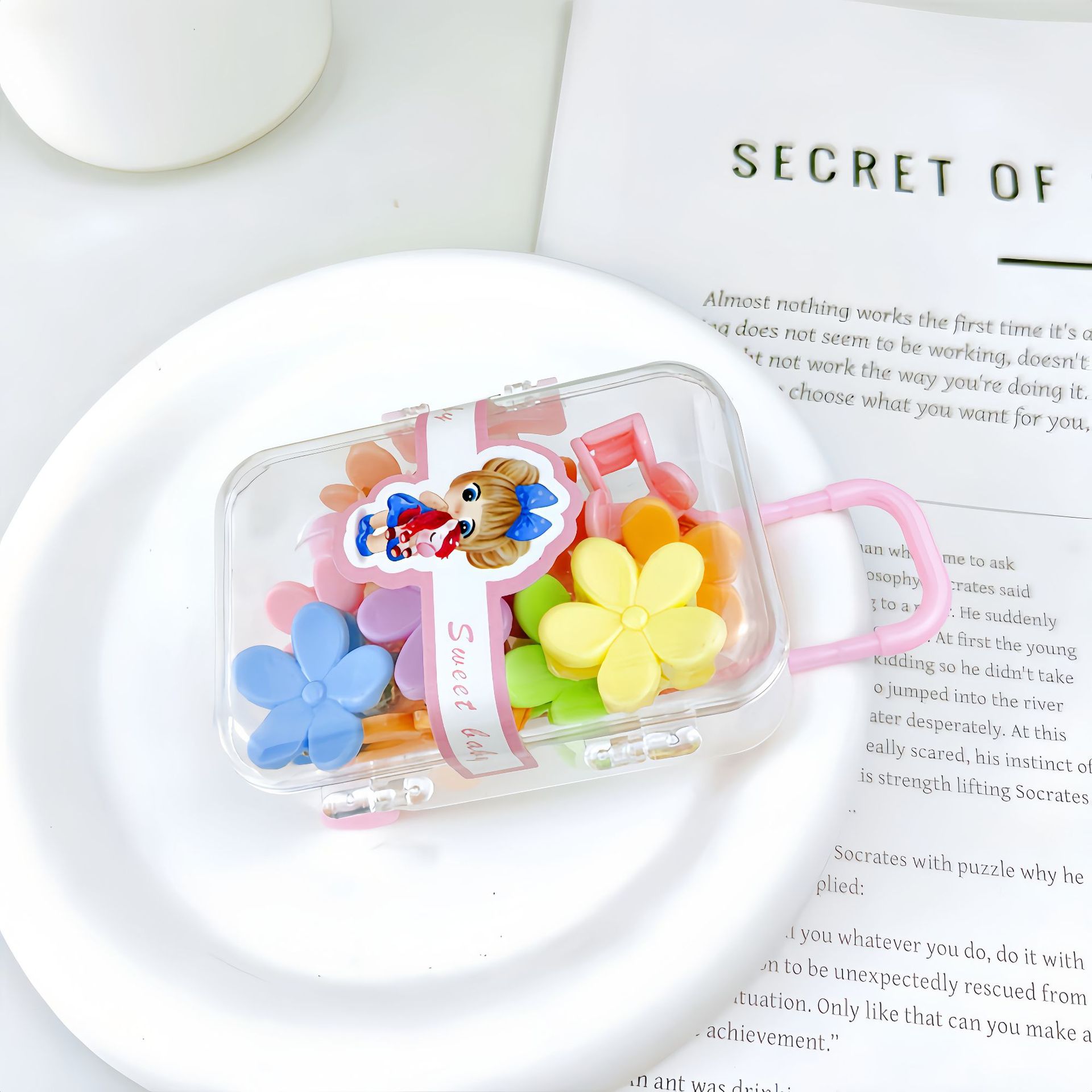 Children's grab box mini pull-out bar, small grab box, candy-colored girl's broken hair clip, cute bangs clip, bow details Picture