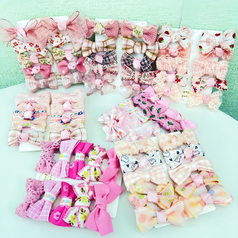 Pink bow hair accessory series for girls, cute Korean little princess, heart-shaped bangs, broken hair clips and hairpins full figure