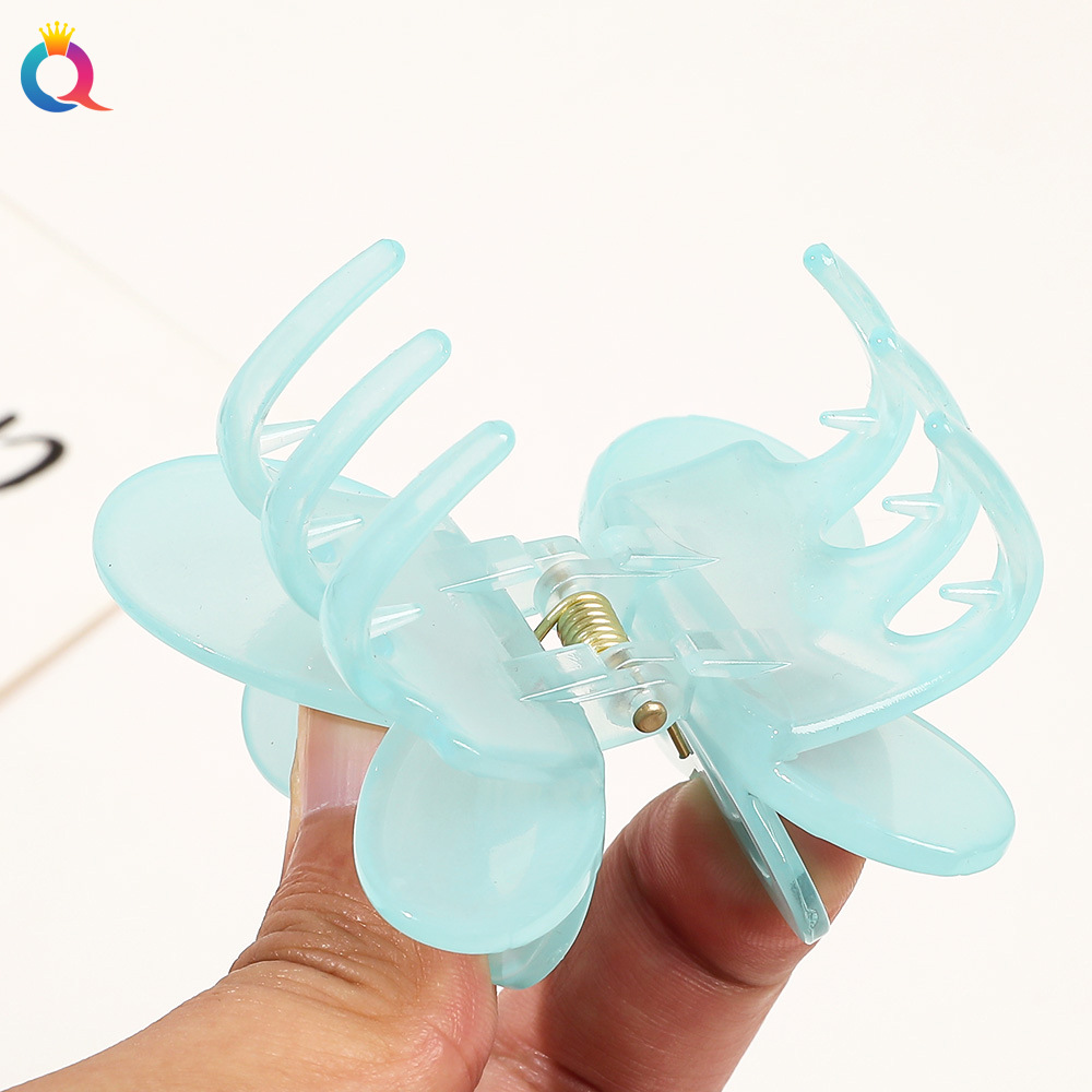 Wholesale of Qiyue Cross-border jelly-colored double-layer butterfly hair clips with a high-end feel. Back head updo and shark clip hair accessories Specification drawing