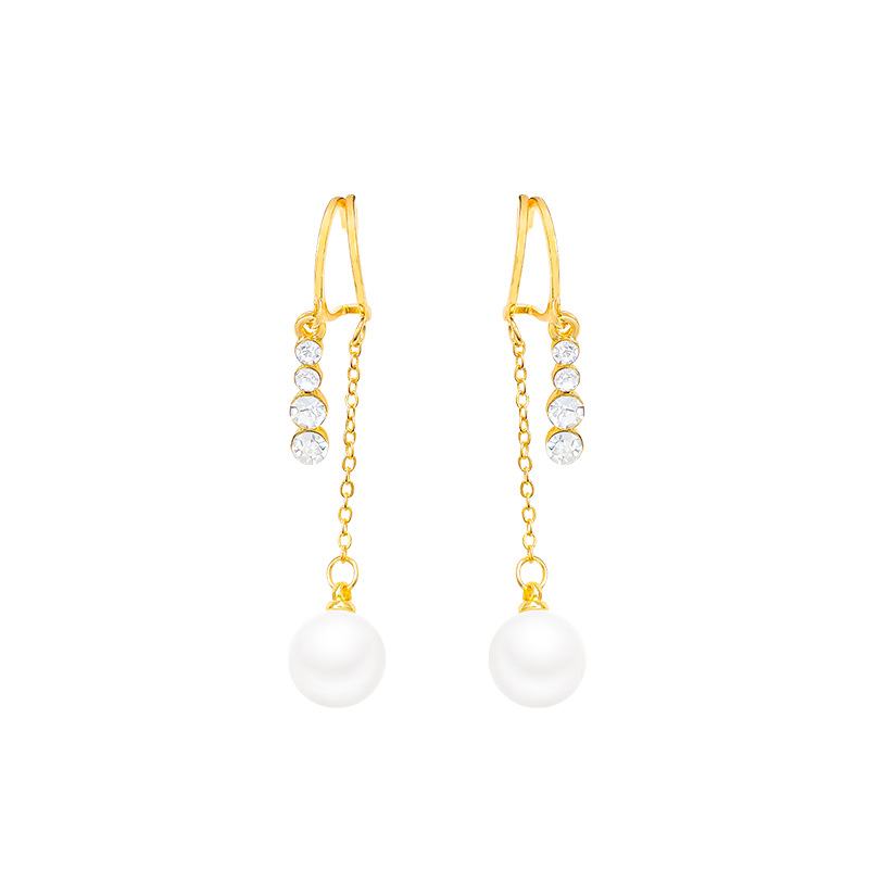High-end and elegant pearl stud earrings for women, unique and exquisite, versatile zircon tassel earrings, personalized and popular online celebrity earrings Item Picture