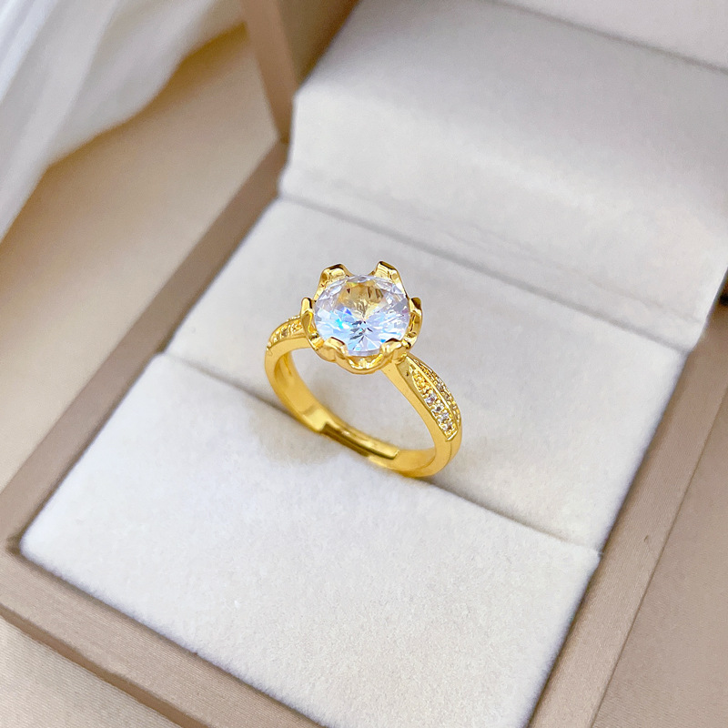 【 Real gold electroplated 】 Open ring zircon light luxury personality ring index finger ring, the same style as Internet celebrities, simple and cold style Specification drawing
