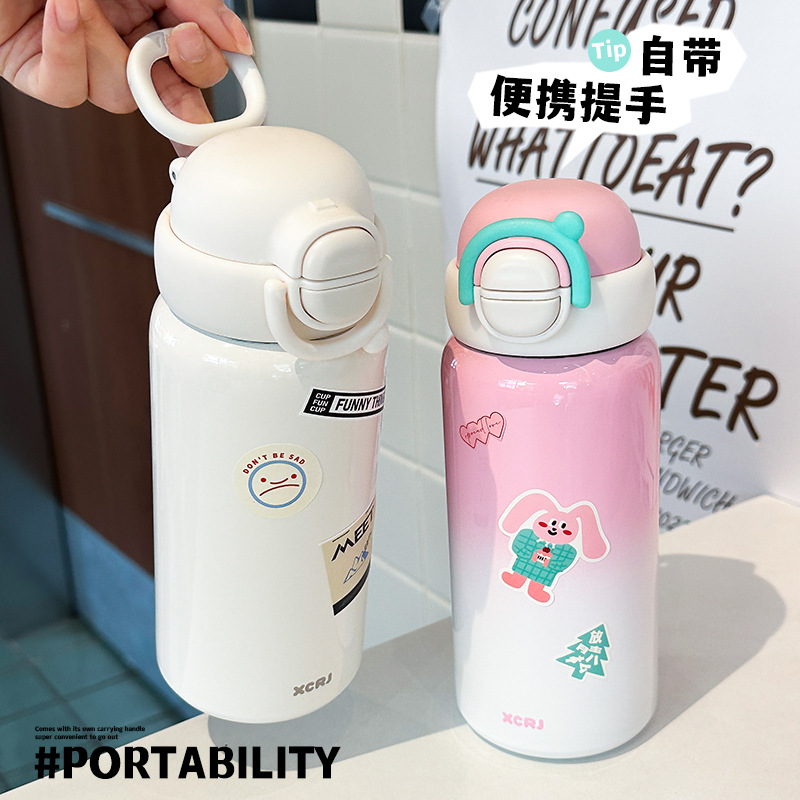 New type of women's insulated cup with straw, dual-purpose, large-capacity household 304 stainless steel cup, anti-drop water cup details Picture