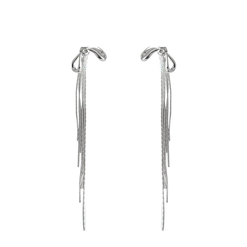 Silver bow tassel earrings for women, a new 2025 bestseller with a high-end feel. One pair of earrings with a cool and refreshing look Item Picture