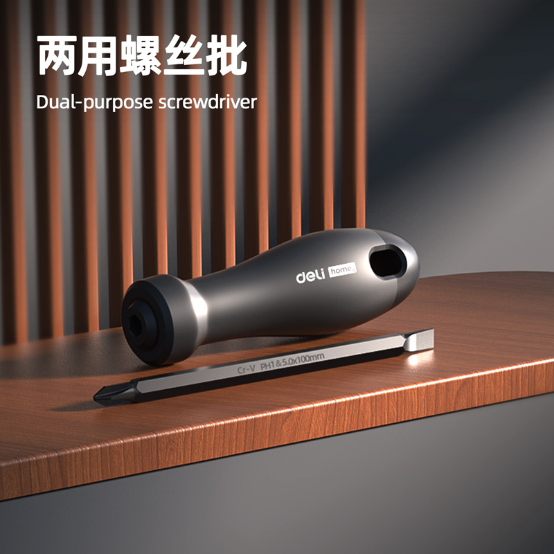 Deli Tools home dual-purpose Screwdriver, Plum Blossom flat-head double-head screwdriver with magnetic screwdriver HT1055 C L details Picture