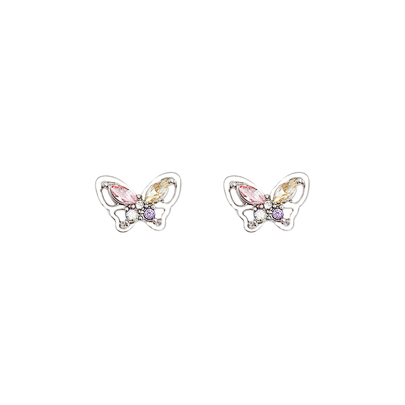 S925 Silver Needle Exquisite colored Zircon butterfly Earrings, a fashionable and niche design for women, versatile and elegant earrings that are popular on the Internet Item Picture
