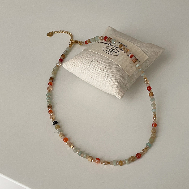 Summer dopamine colored stone crystal beaded necklace for women, a unique design sense, versatile neckchain, collarbone chain Specification drawing
