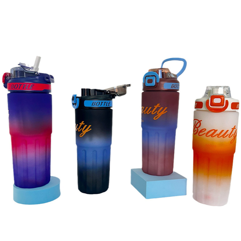 Wholesale high-quality double-drinking plastic cups, portable handles, sports water bottles, gradient color water bottles, 900ml, cross-border e-commerce Item Picture