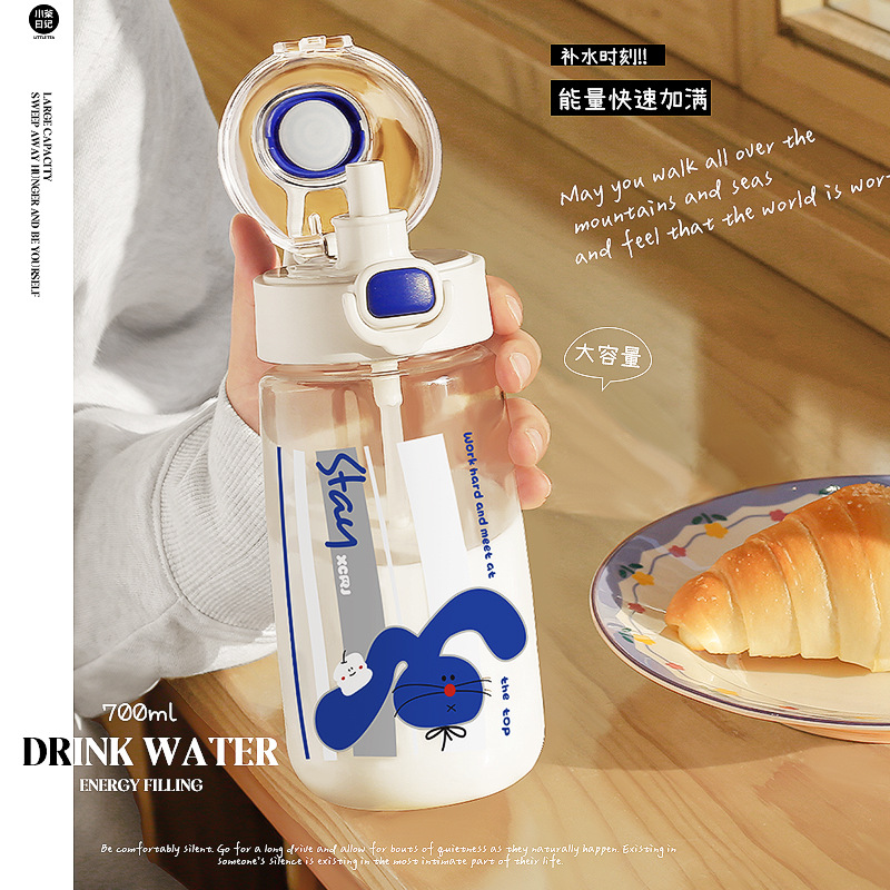 Ins-style fashionable water cups with high appearance standards, couple and student straw cups, special double-drinking, anti-drop portable space cups for school Specification drawing