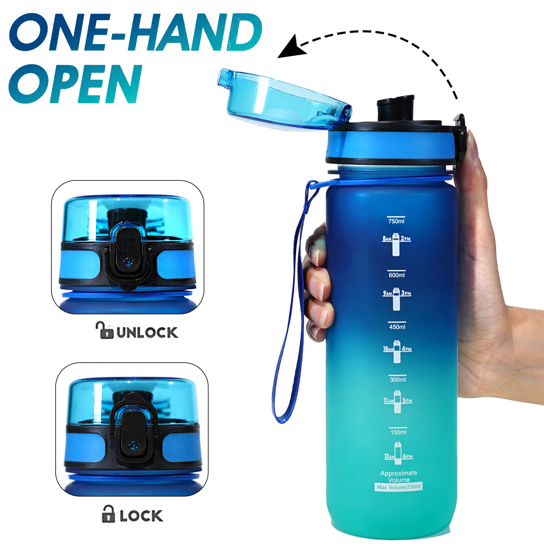 Cross-border large-capacity frosted gradient plastic water cup, high appearance level water bottle, outdoor sports and fitness water bottle, direct drinking cup Specification drawing