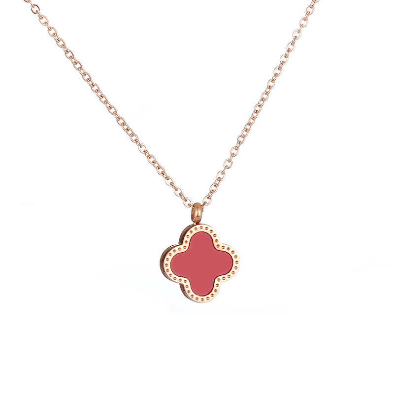 Titanium steel double-sided simple four-leaf clover necklace, women's Instagram trendy classic shell pendant, Internet bestseller, non-fading accessory Item Picture