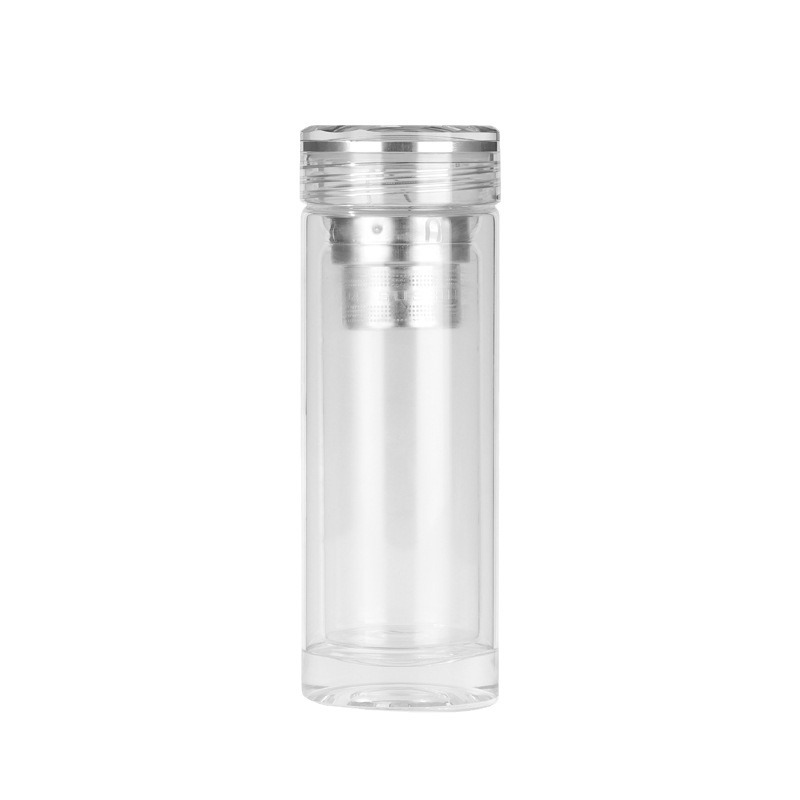 Double-layer glass cups, heat-resistant and explosion-proof high-end business tea cups, tea-water separation advertising water cups, gift cups with printed logos Item Picture