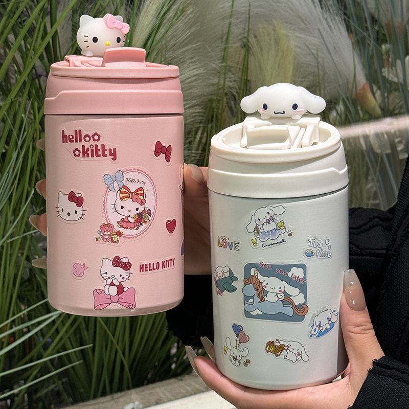 2024 New cute double-drinking insulated cup, high appearance level for girls, stainless steel straw cup, portable water cup for students Specification drawing