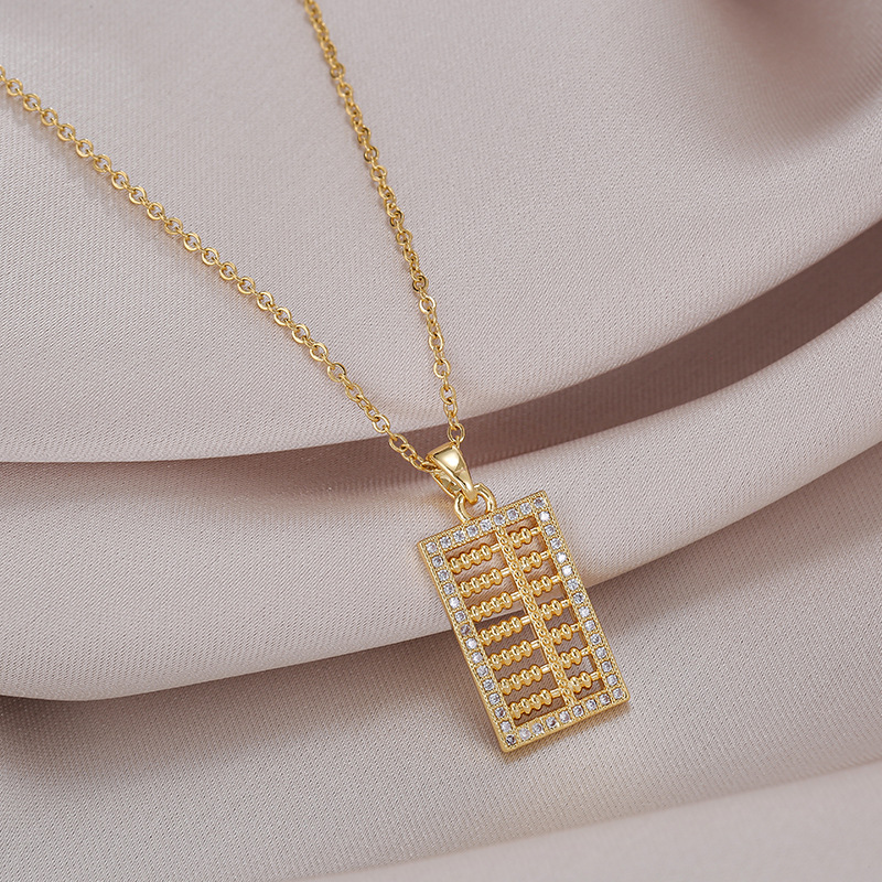 A fashionable new micro-studded abacus pendant titanium steel necklace, a trendy and individualized luxury collarbone chain for women on Instagram Application Scenario