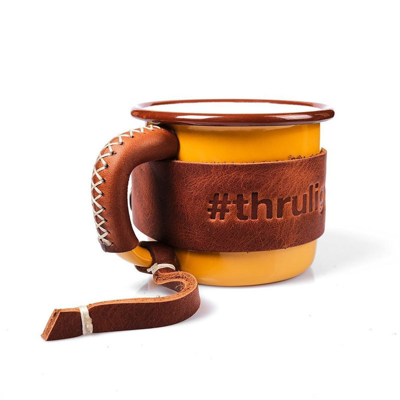 350ml enamel cup in stock, thickened enamel coffee cup for export, 8cm ins retro enamel cup with leather case full figure