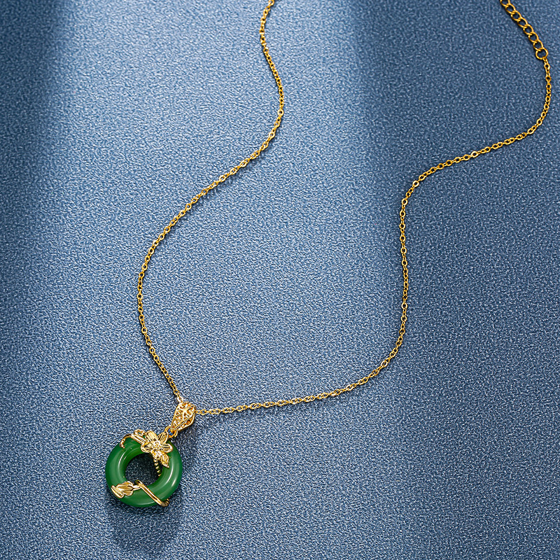 Chinese-style simple and fashionable green lotus peace buckle, a niche design sense titanium steel necklace, a versatile accessory for women's charm Application Scenario
