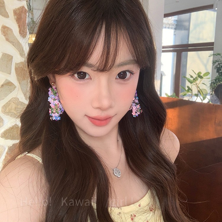 Super ethereal long tassel flower earrings, women's forest vacation style sequined floral stud earrings, wholesale of popular earrings details Picture