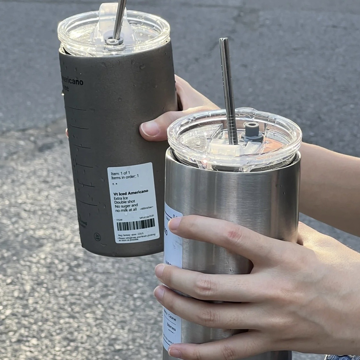 Niche coffee cup, stainless steel fashionable and trendy straw cup, portable office simple, high appearance level cross-border insulated cup Specification drawing