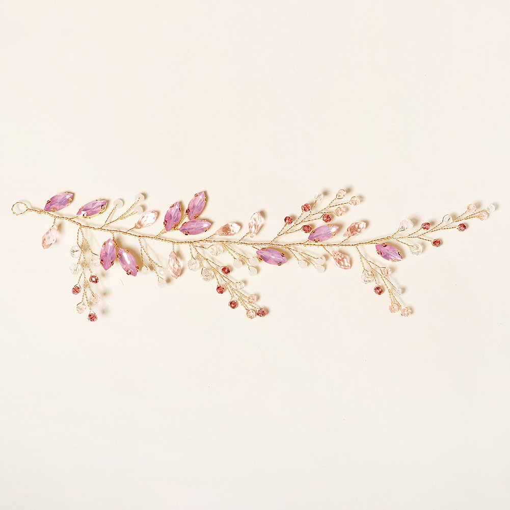 European and American creative bride accessories, stage performance side hair bands, wedding dress accessories, fashionable pink rhinestone handcrafted headbands Specification drawing