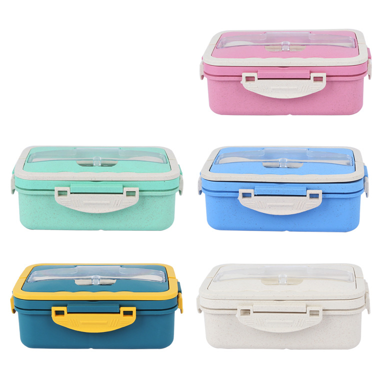 Wheat straw lunch boxes, portable lunch boxes, fresh-keeping boxes, multi-compartment insulated lunch boxes, student lunch boxes, cross-border manufacturer wholesale Item Picture
