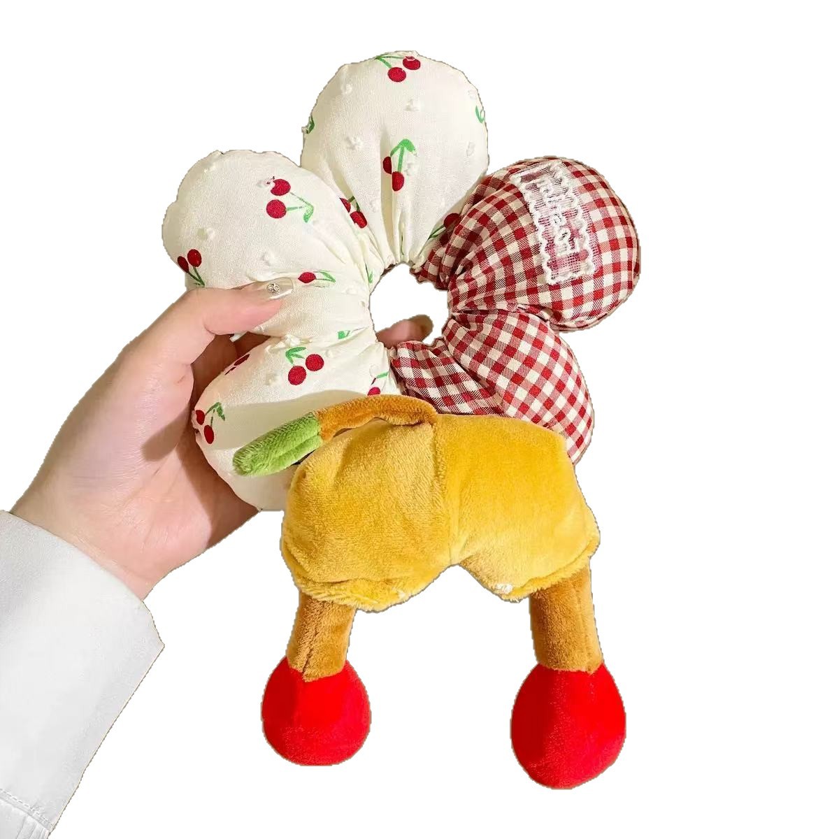 Mickey Pippi's new flower-shaped large intestine hair band for women's autumn and winter, creative bun headband, cute Mickey Mouse hair band polka dots Item Picture