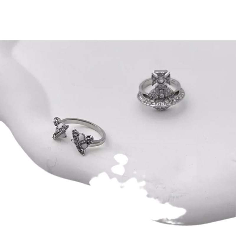 A new full-diamond double-planet open ring from Saturn spaceship, a unique, fashionable and cool stacked ring for women Item Picture