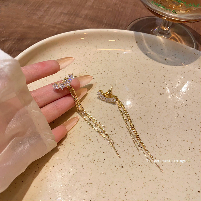 Light luxury and high-end five-pointed star tassel earrings for women, new 2024 style, grand and elegant ladylike stud earrings, a popular and stylish ear accessory Application Scenario