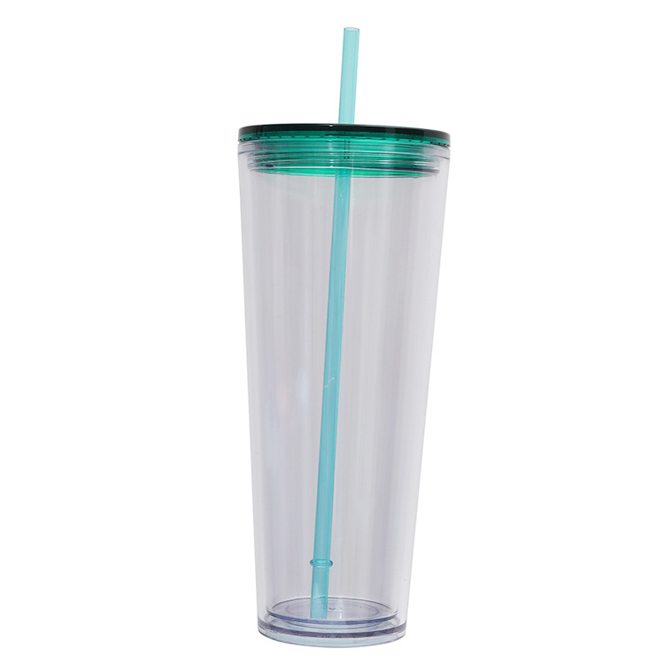 2025 New cross-border direct supply 750ML European and American fashionable double-layer plastic cup, customizable LOGO large-capacity straw cup details Picture