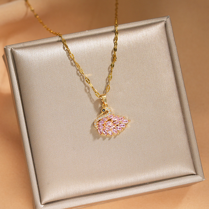 Korean-style light luxury exquisite zircon swan necklace, women's fashion full diamond design sense, Internet celebrity collarbone chain accessory Specification drawing