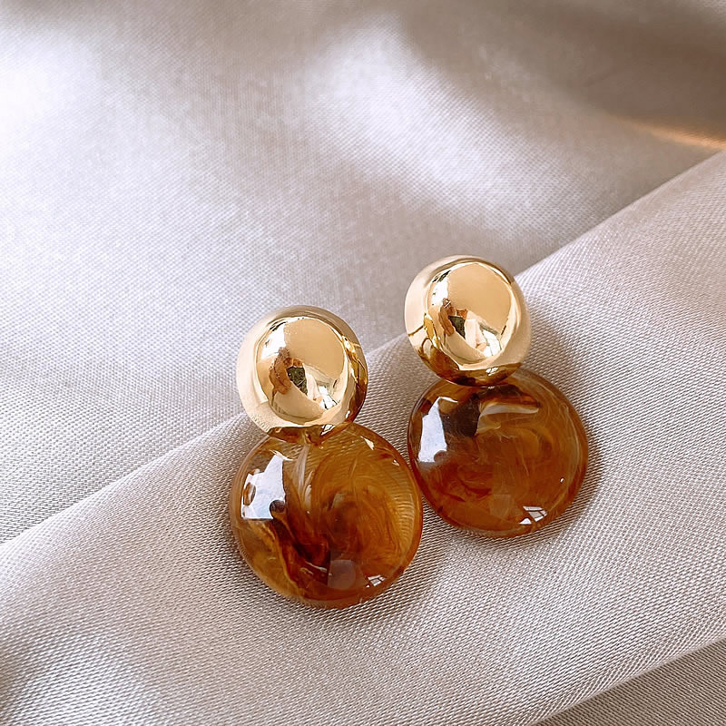 Maillard amber round stud earrings for women's new 2025 bestseller, versatile earrings, high-end and light luxury style full figure