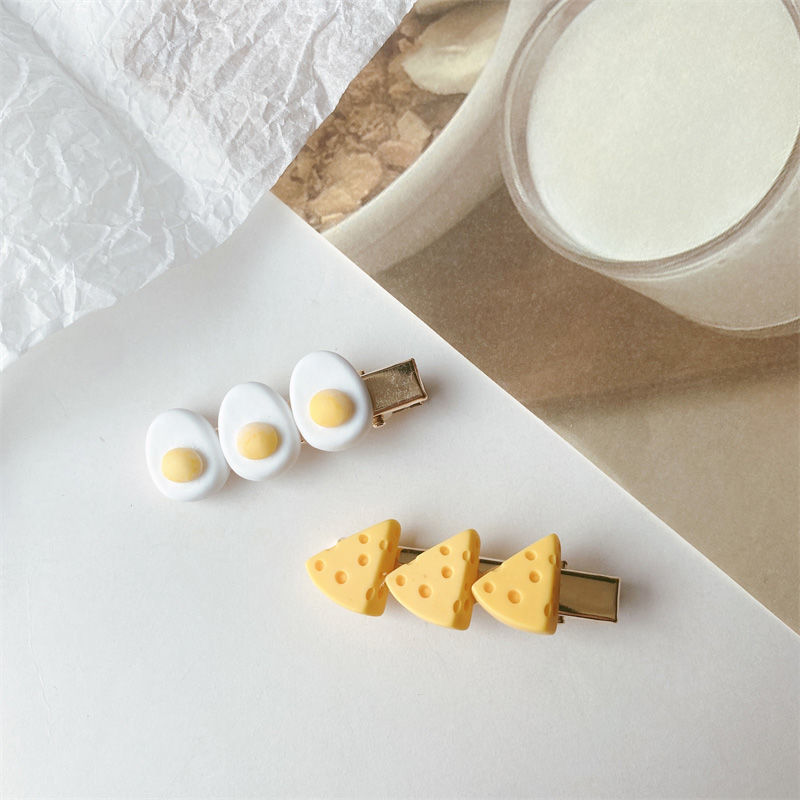 Dumpling, steamed bun, fried egg, hair clip, realistic food, personalized bangs, side clip, funny broken hair clip Application Scenario
