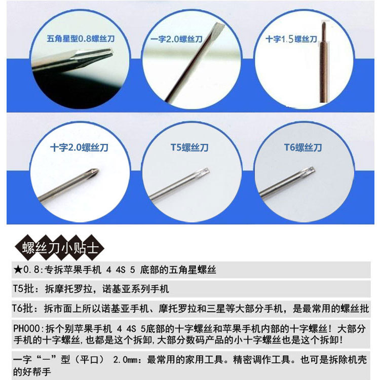 Huawei, VIVO, OPPO, Xiaomi, Samsung and Android mobile phone disassembly tools, screwdriver sets, disassembly tools Specification drawing