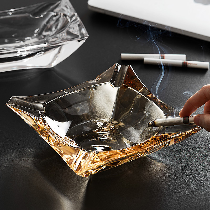 Lizun Square Crystal ashtray Hotel Home hall decoration Creative amber ashtray Cigar ashtray Specification drawing