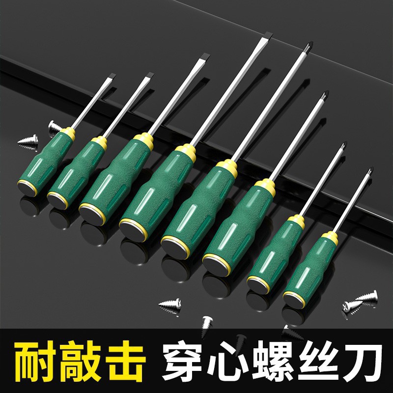 A set of high-hardness household tools with a flat-mouthed, flat-head, strong magnetic plum blossom screwdriver, through-hole screwdriver, cross type details Picture