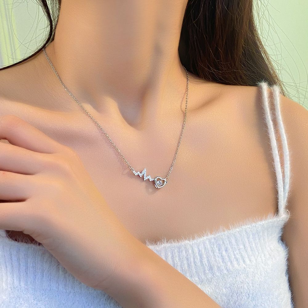 A light luxury style simple electrocardiogram heart-shaped dynamic necklace for women's fashion, a versatile titanium steel collarbone chain, a niche and elegant accessory Specification drawing
