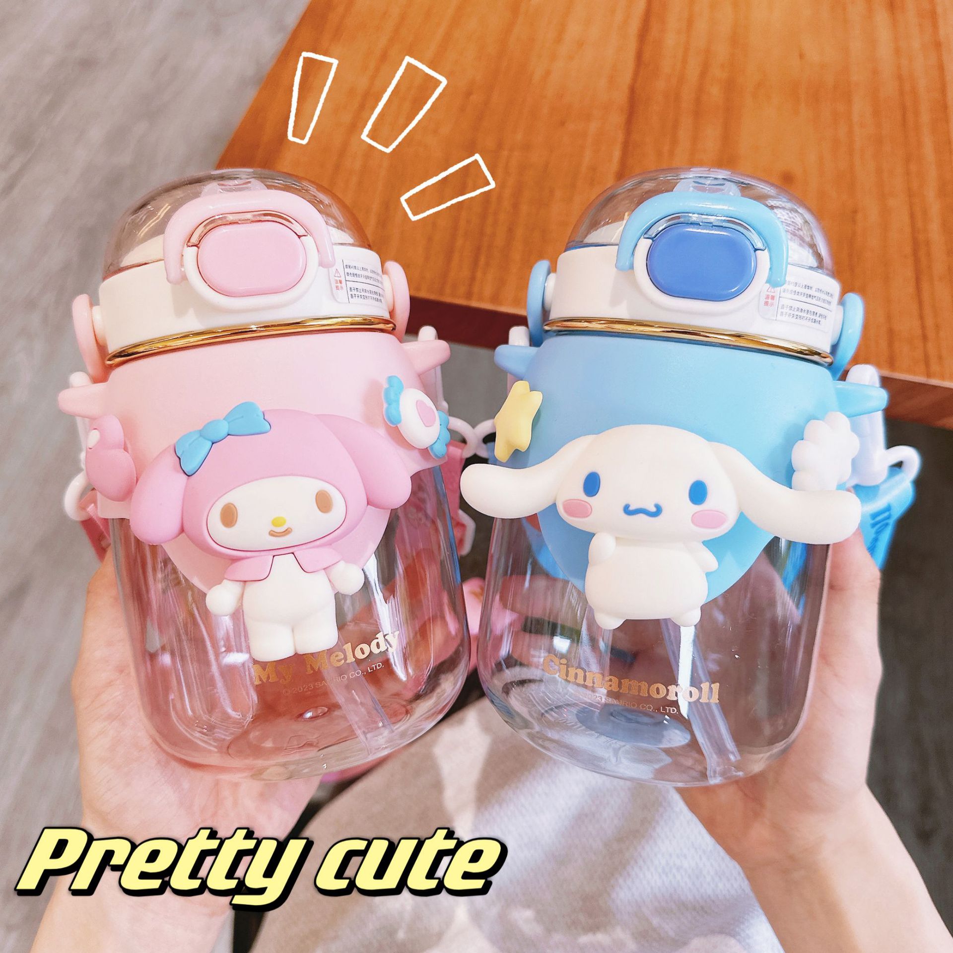 Cute Sanrio straw cup, genuine Cinnamon Dog children's plastic cup, safe cartoon, high appearance level Melody water bottle Specification drawing