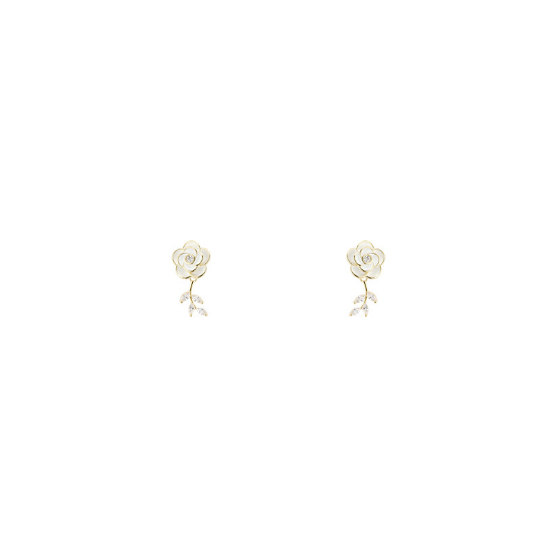 French fresh and delicate white camellia earrings, a niche design for women, small and diamond-encrusted, exquisite and versatile stud earrings Item Picture