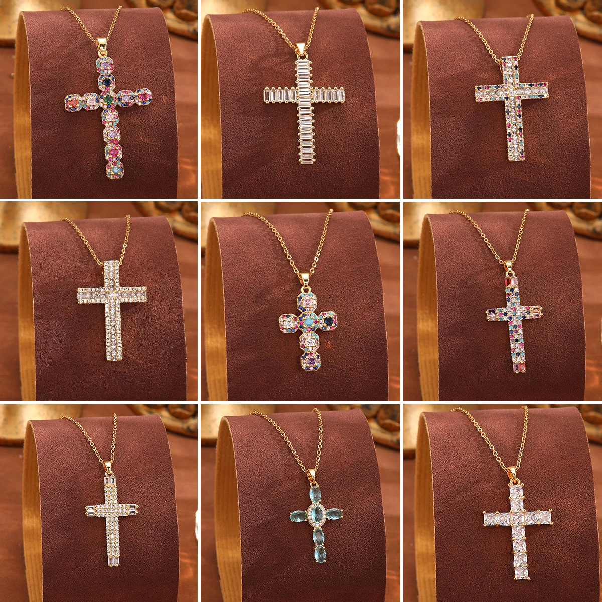 Fashionable and high-end accessories: copper-inlaid zircon pendant necklace, titanium steel cross collarbone chain, niche design, light luxury items full figure