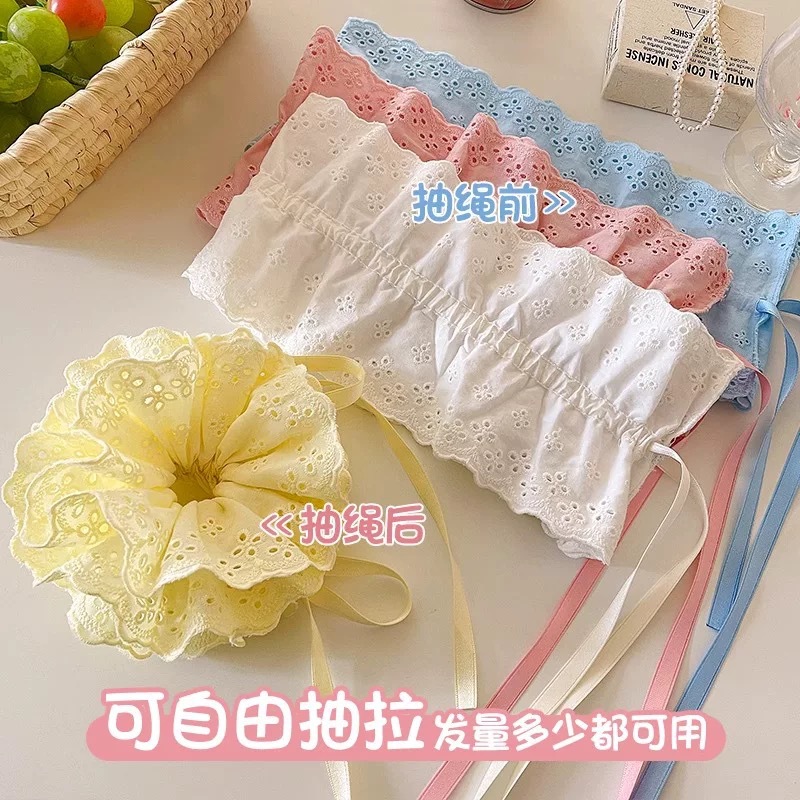 The drawstring design of the laid-back style large intestine hair band is a new Korean style in 2025, featuring a four-layer lace hair tie and headpiece details Picture