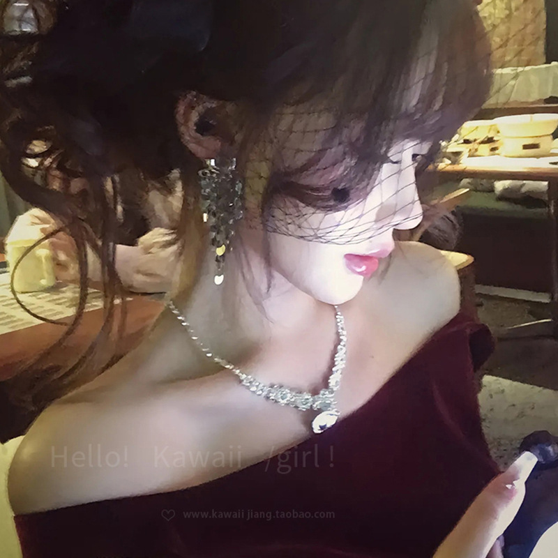 Super sparkling water drop full diamond zircon necklace, feminine, light luxury, tassel long collarbone chain, high-end princess accessory Application Scenario