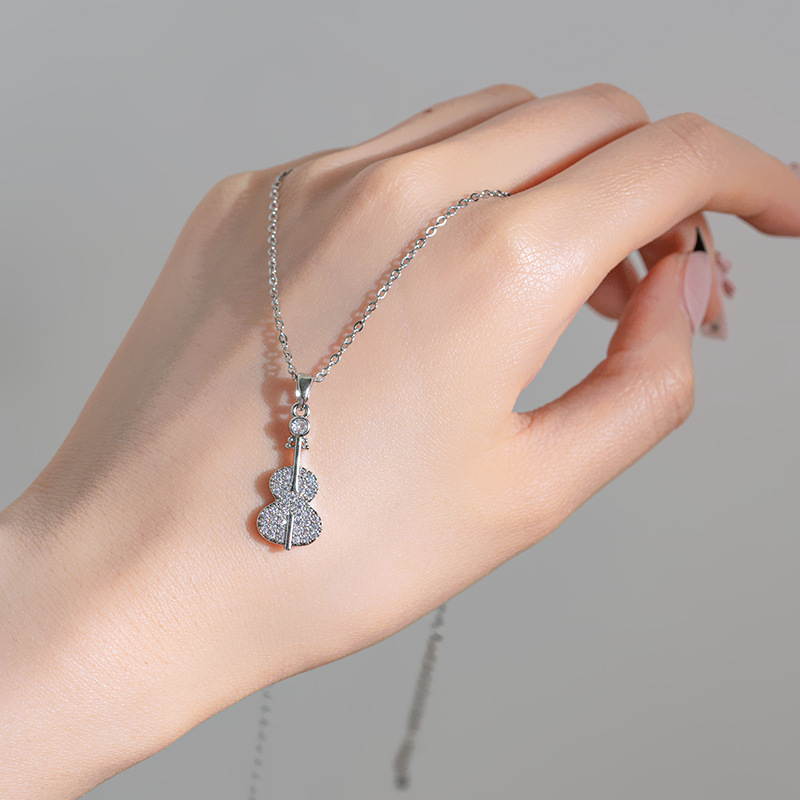 Korean version simple silver violin necklace, women's niche design sense, Internet celebrity collarbone chain, ins style accessory wholesale Specification drawing