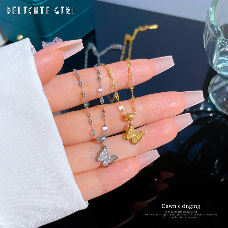 【 All-titanium Steel 】 Light luxury minimalist style butterfly furnace with real gold necklace, female Instagram influencer collarbone chain accessory Specification drawing
