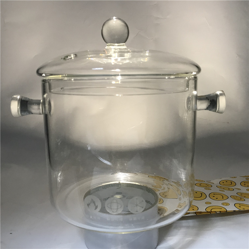 High borosilicate double-ear glass pot, glass stew pot, soup pot, gas open flame, heat-resistant and high-temperature resistant high borosilicate glass pot details Picture