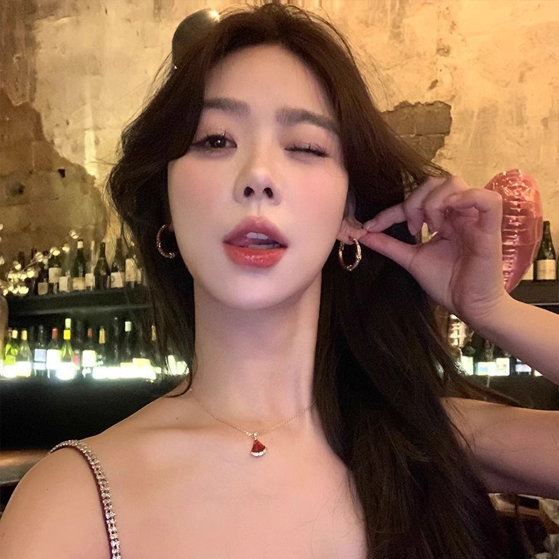 High-end and light luxury zirconium enamel oil drop ear rings for women, European and American style, exaggerated round face slimming, versatile ear buckles, elegant earrings details Picture
