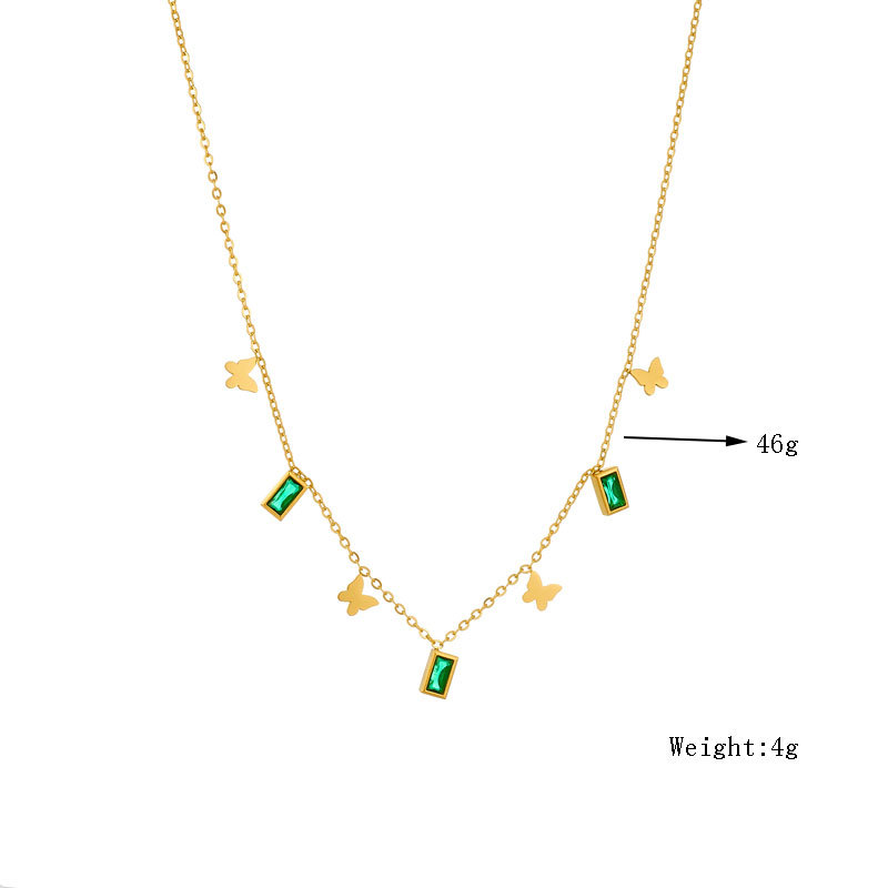 European and American fashion, simple and retro style, versatile diamond-encrusted square butterfly pendant chain necklace Item Picture