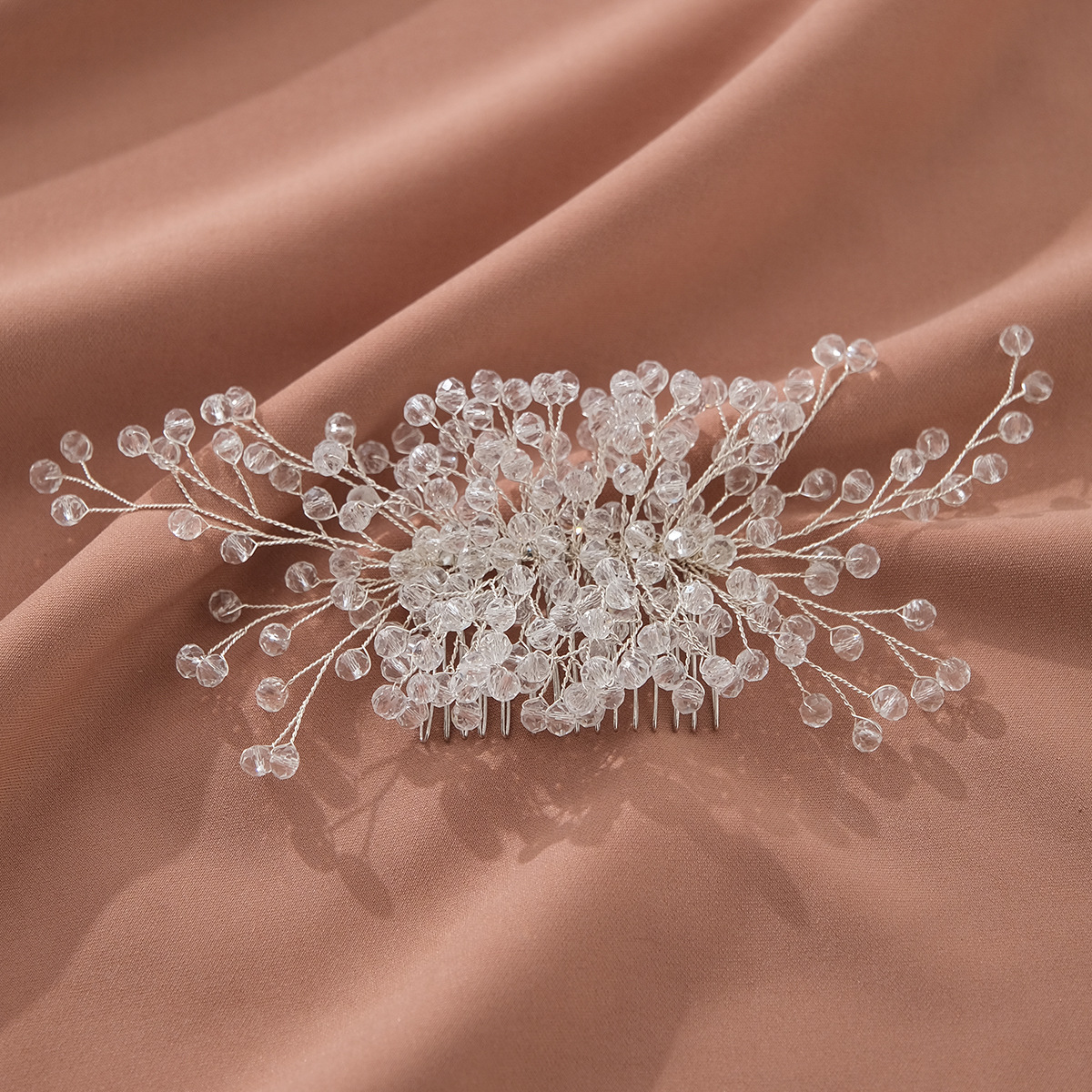 New European and American bride headwear, handcrafted crystal hair comb, wedding dress, retro updo accessory, luxurious and beautiful comb Specification drawing