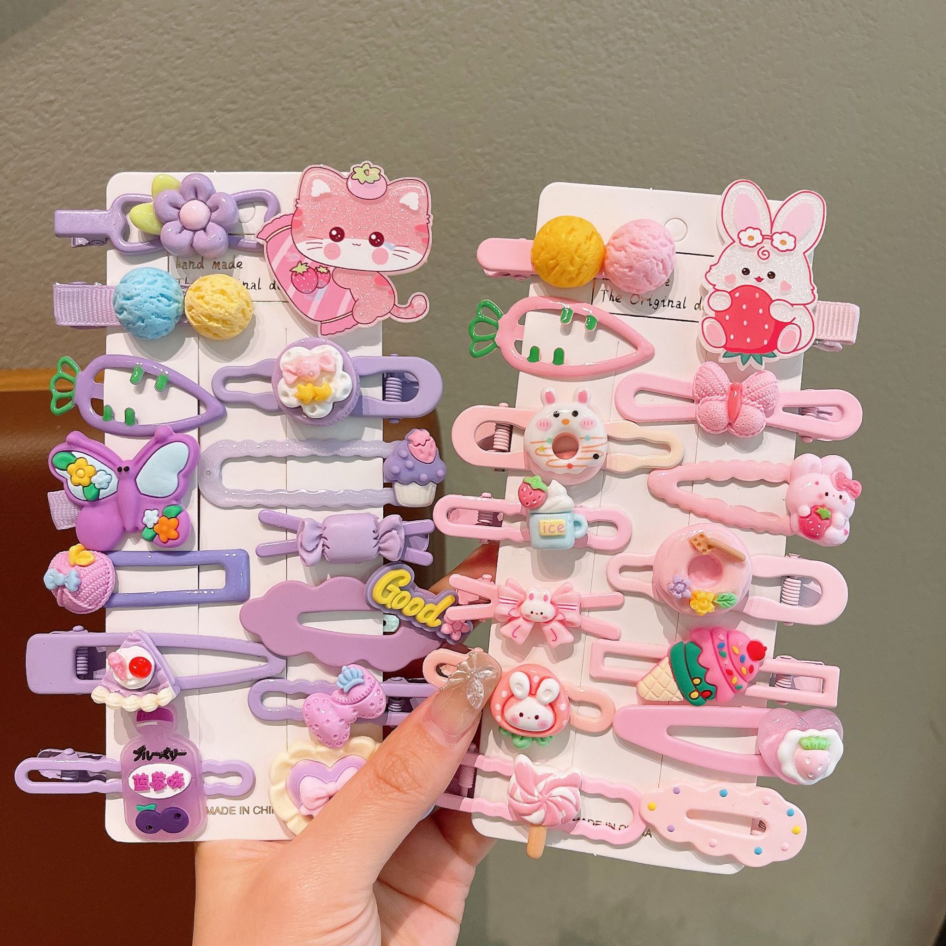 14-piece set of acrylic cartoon children's duckbill clips, baby hair accessories, fringe clips and cute cartoon character hair clips full figure