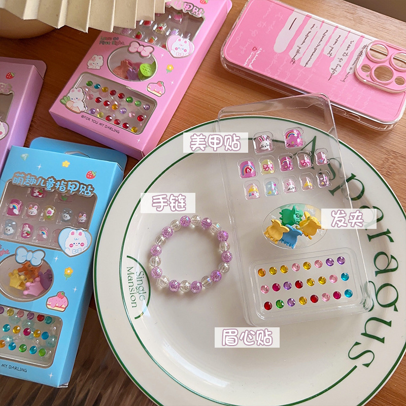 Cute and fun children's nail stickers, nail art patches, wearable nails, new wearable bracelets, rubber bands, cartoon toy sets Specification drawing