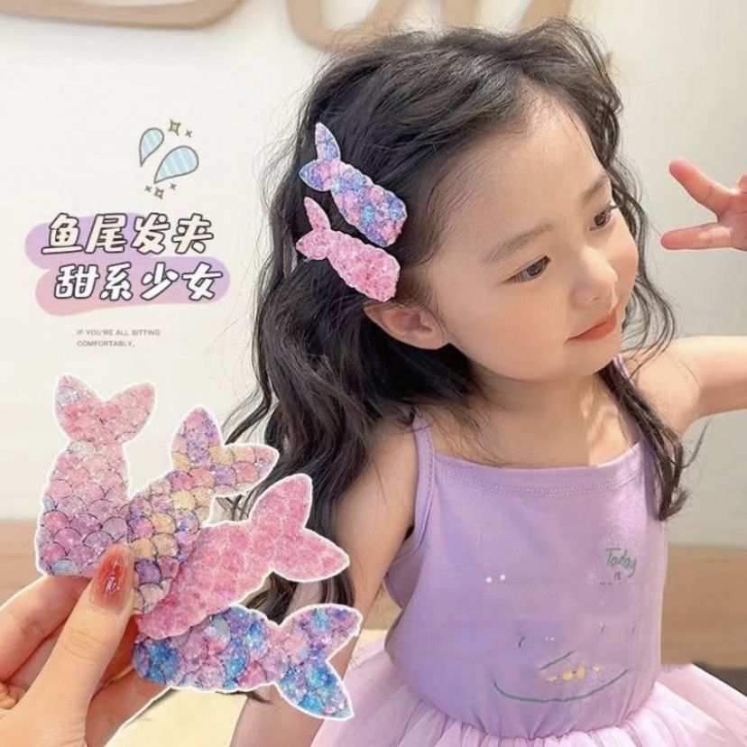 Children's cute mermaid sequined bangs hair clips, bb clips, little girl princess broken hair clips, children's back head headwear details Picture