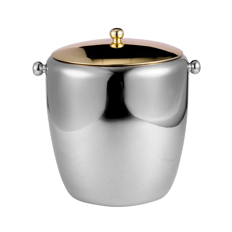 Stainless steel beer slanted ice bucket, double-layer thickened champagne and red wine insulated ice granule bucket, bar and KTV utensils Item Picture