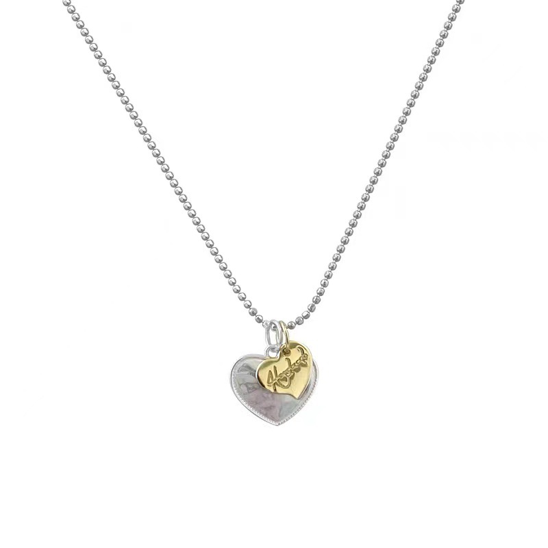 French retro gold and silver contrasting color metal heart-shaped pendant necklace for women, simple, individual and versatile, elegant collarbone chain accessory Item Picture